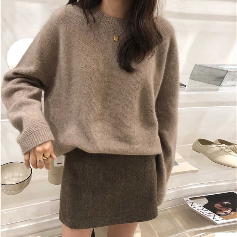 Winter Woman's Sweaters Thicken Basic Long Sleeve Pullover Female O-Neck Jumper Loose Large Size Tops 100% Wool Knitted Clothing