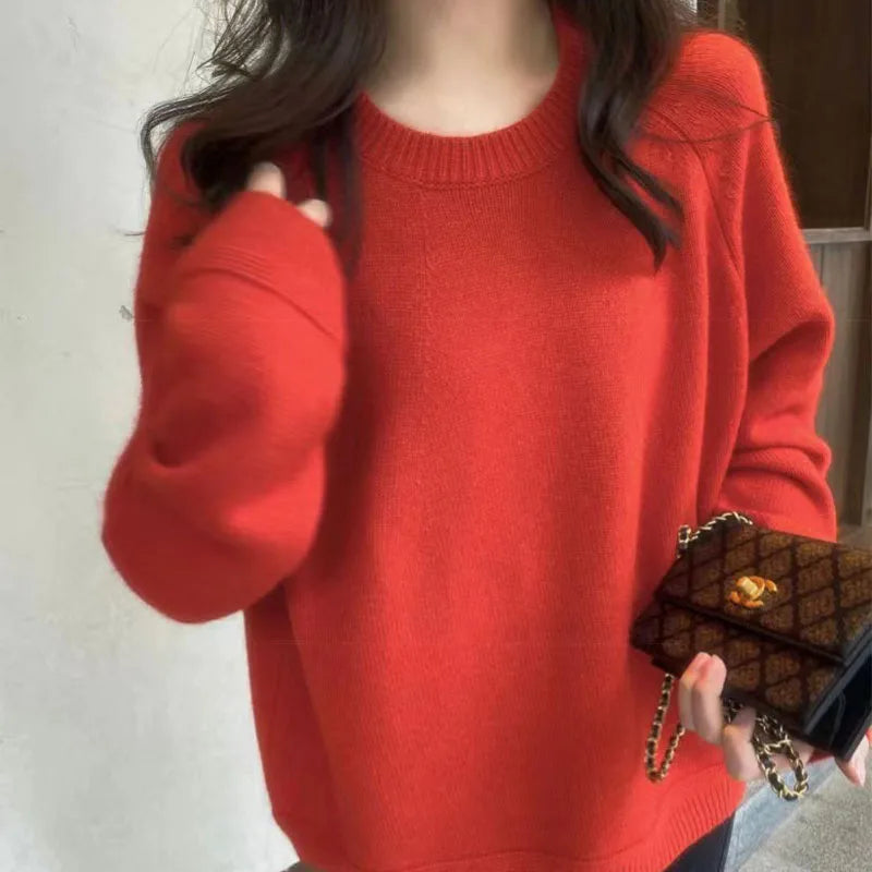 Winter Woman's Sweaters Thicken Basic Long Sleeve Pullover Female O-Neck Jumper Loose Large Size Tops 100% Wool Knitted Clothing