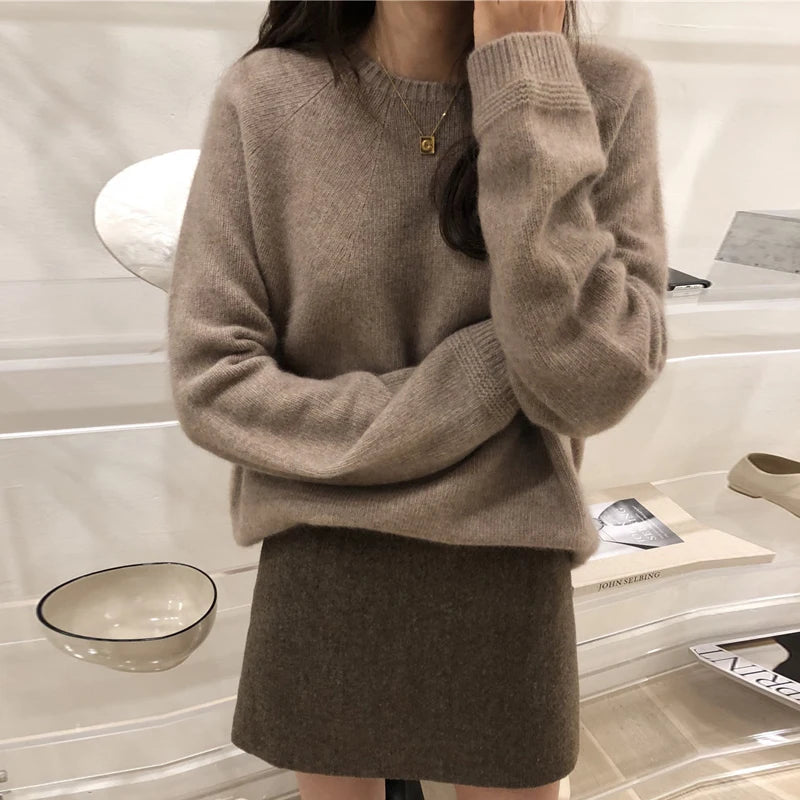 Winter Woman's Sweaters Thicken Basic Long Sleeve Pullover Female O-Neck Jumper Loose Large Size Tops 100% Wool Knitted Clothing