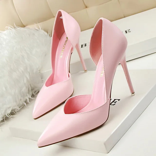 Woman Leather Pumps Thin Heels Solid Women Pumps Sexy 10.5cm High Heels Pointed Toe Wedding Shoes Female