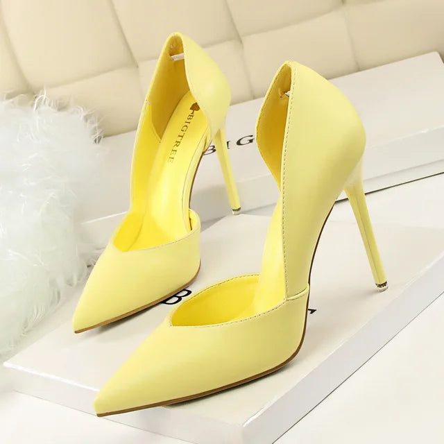 Woman Leather Pumps Thin Heels Solid Women Pumps Sexy 10.5cm High Heels Pointed Toe Wedding Shoes Female