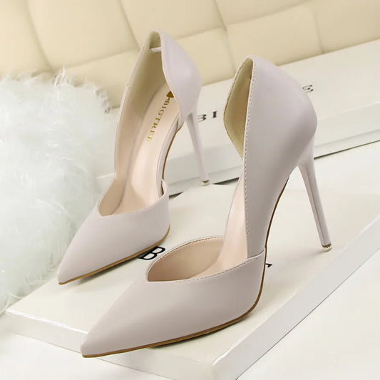 Woman Leather Pumps Thin Heels Solid Women Pumps Sexy 10.5cm High Heels Pointed Toe Wedding Shoes Female