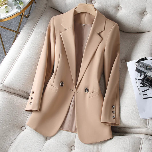 Women Coat Spring Autumn Khaki Suit 2023 New Fashion Korean Long Sleeve Blazers Woman Jacket Casual Office Ladies Blazer Tops