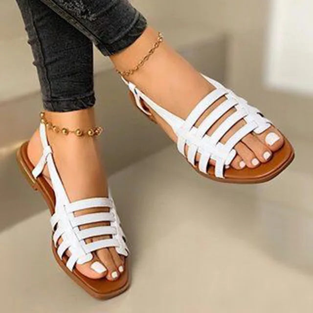 Women Slippers 2022 New Metal Striped Summer Flat Shoes Fashion Slip on Slides Outdoor Female Casual Women Sandals Plus Size 43