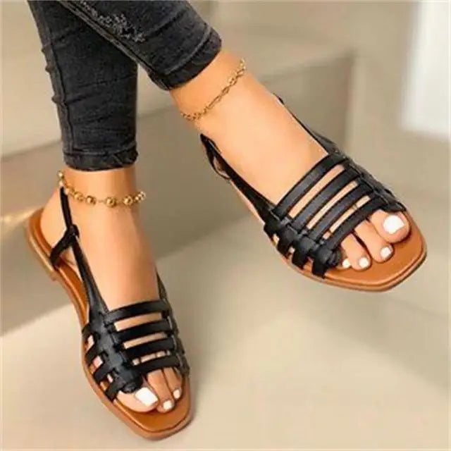 Women Slippers 2022 New Metal Striped Summer Flat Shoes Fashion Slip on Slides Outdoor Female Casual Women Sandals Plus Size 43