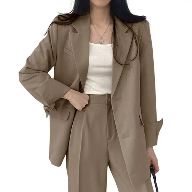 Women Spring Autumn Suit Coat Lapel Long Sleeve Women Blazer Flap Pockets Solid Color Loose Fit Casual Lady Blazer Workwear