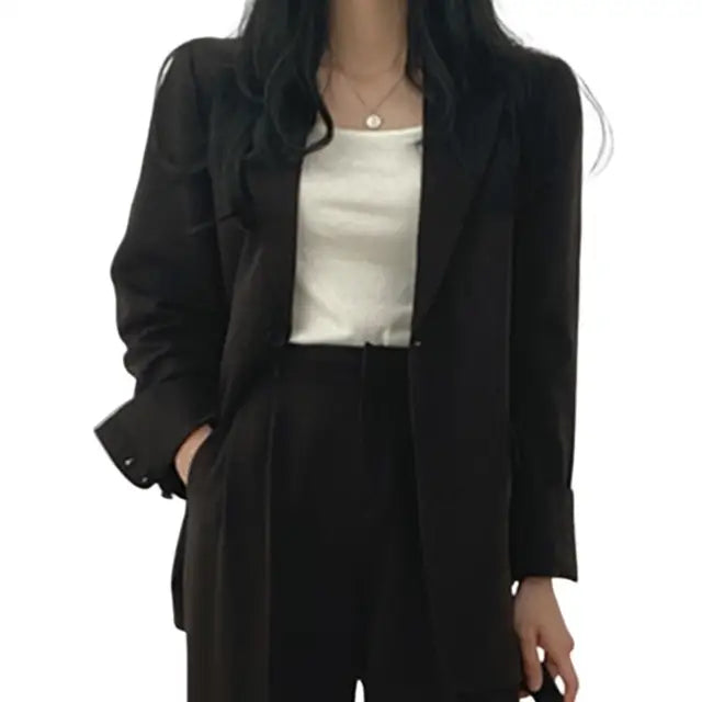 Women Spring Autumn Suit Coat Lapel Long Sleeve Women Blazer Flap Pockets Solid Color Loose Fit Casual Lady Blazer Workwear