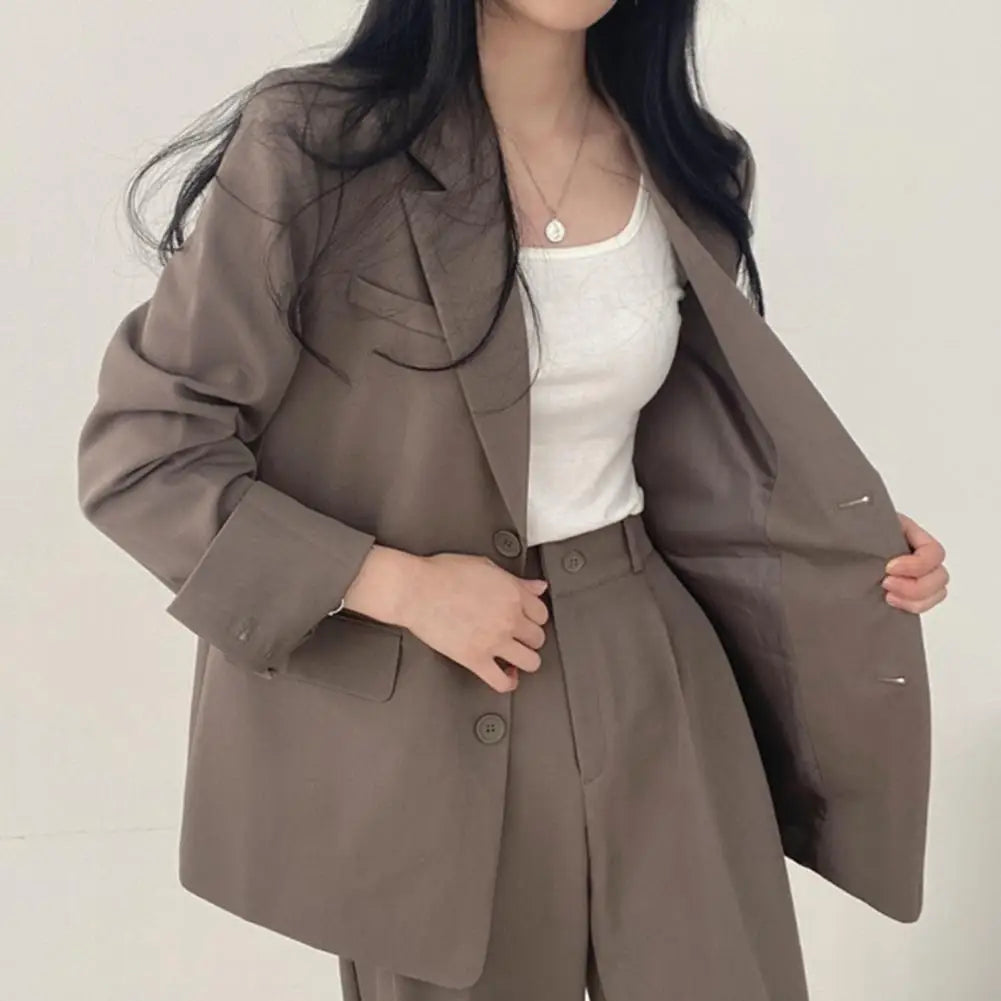 Women Spring Autumn Suit Coat Lapel Long Sleeve Women Blazer Flap Pockets Solid Color Loose Fit Casual Lady Blazer Workwear