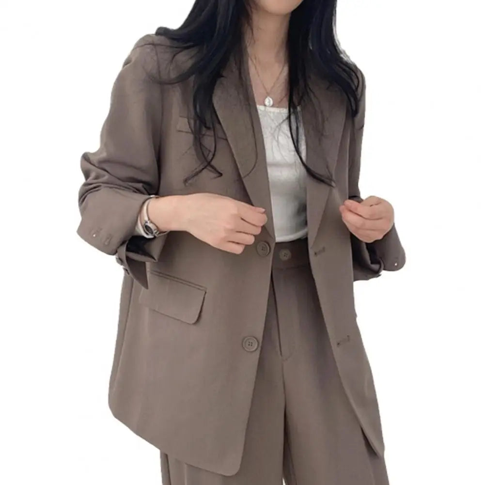 Women Spring Autumn Suit Coat Lapel Long Sleeve Women Blazer Flap Pockets Solid Color Loose Fit Casual Lady Blazer Workwear