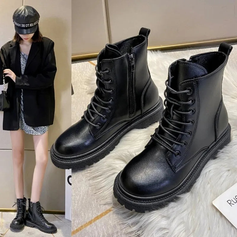 Women's Boots Autumn Winter High Combat Boots Women Platform Women Lace Up Woman Shoes Winter Biker Ankle Women's  Boots