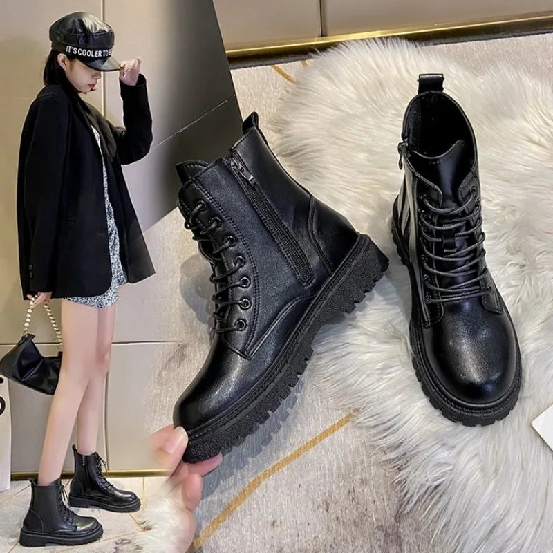 Women's Boots Autumn Winter High Combat Boots Women Platform Women Lace Up Woman Shoes Winter Biker Ankle Women's  Boots