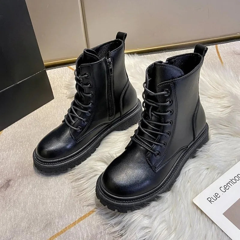 Women's Boots Autumn Winter High Combat Boots Women Platform Women Lace Up Woman Shoes Winter Biker Ankle Women's  Boots