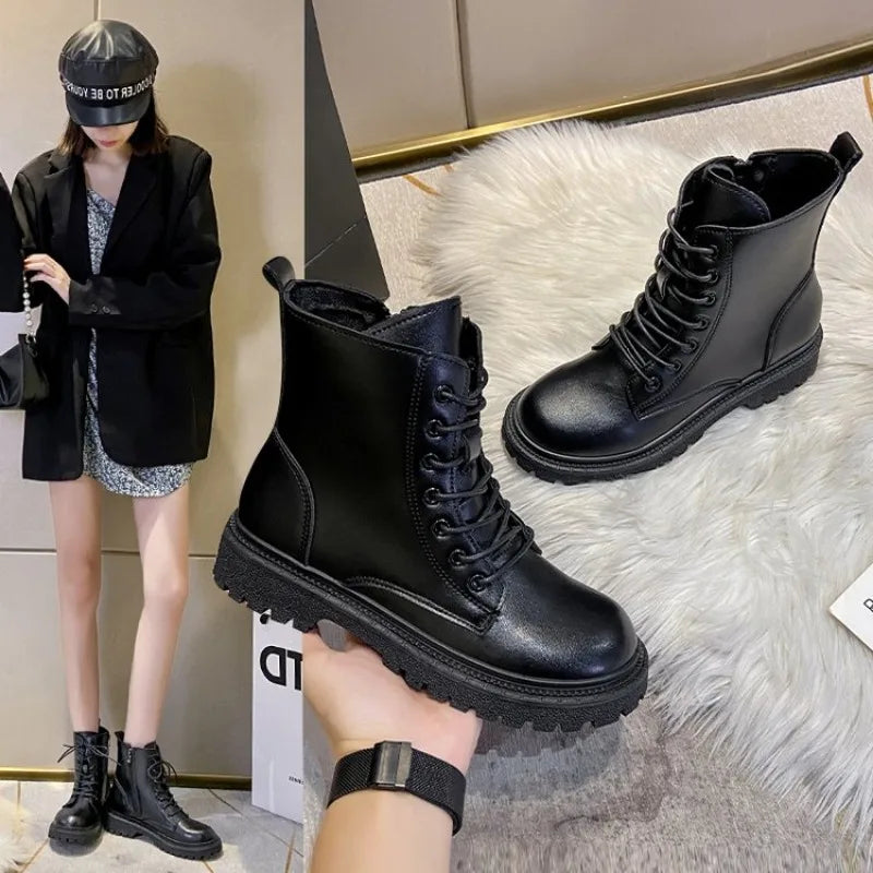 Women's Boots Autumn Winter High Combat Boots Women Platform Women Lace Up Woman Shoes Winter Biker Ankle Women's  Boots