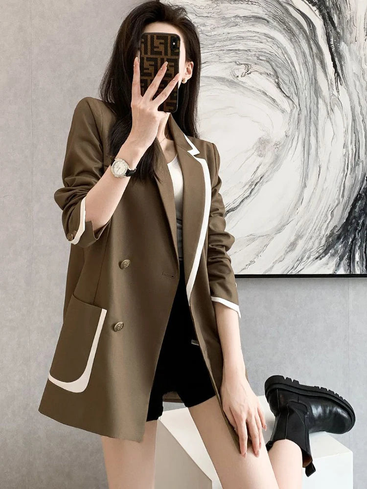 Zoki Oversize 4Xl Fashion Blazer Women Elegant Loose Long Sleeve Suit Coat Korean Office Lady High Quality Casual Jackets New