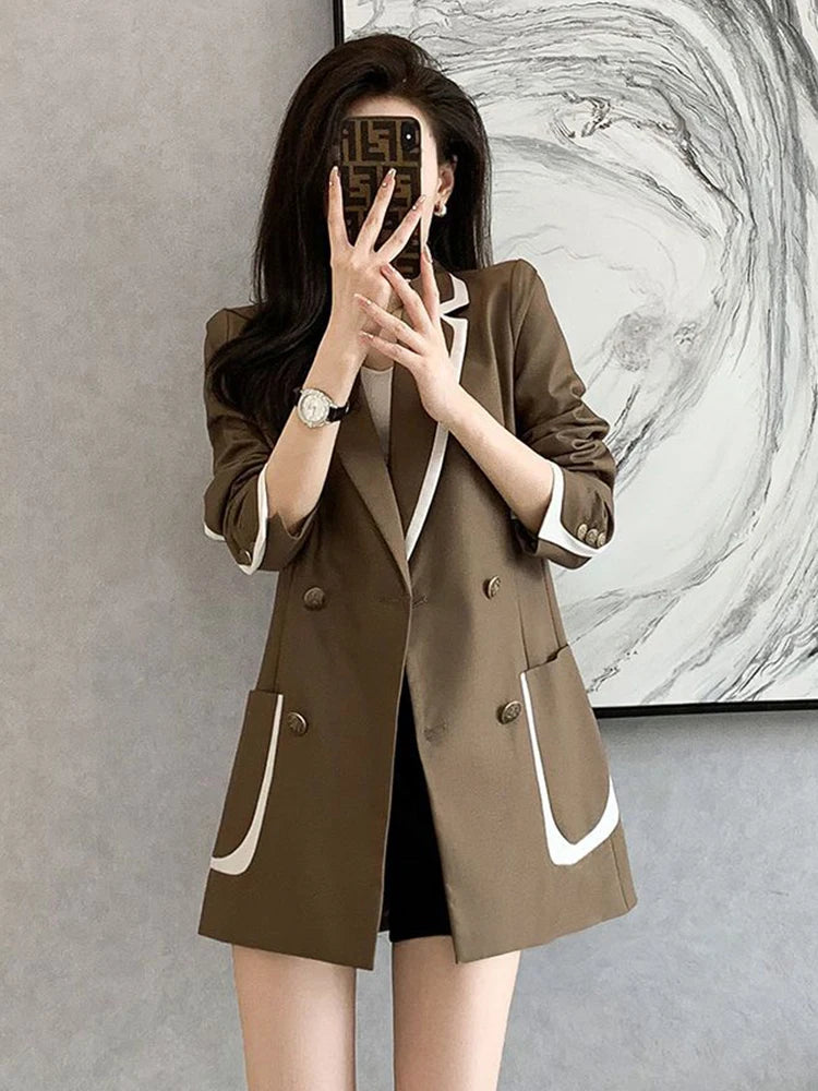 Zoki Oversize 4Xl Fashion Blazer Women Elegant Loose Long Sleeve Suit Coat Korean Office Lady High Quality Casual Jackets New